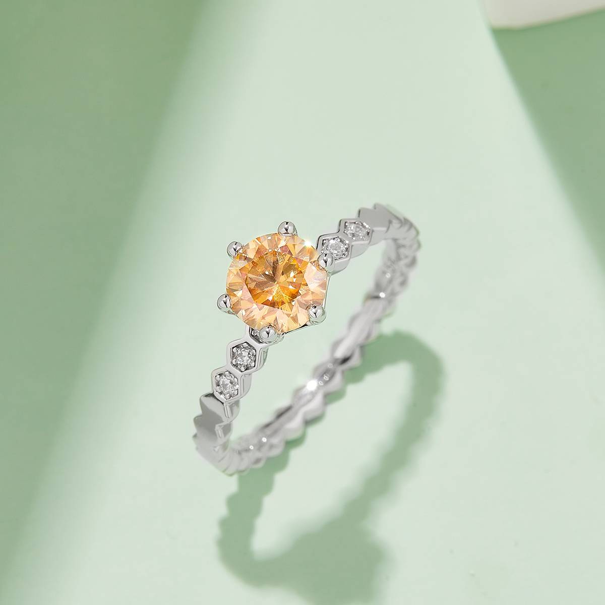 Straight arm micro inlaid Shangmei Honeycomb S925 silver plated platinum Moissanite women's ring 1 carat D-grade